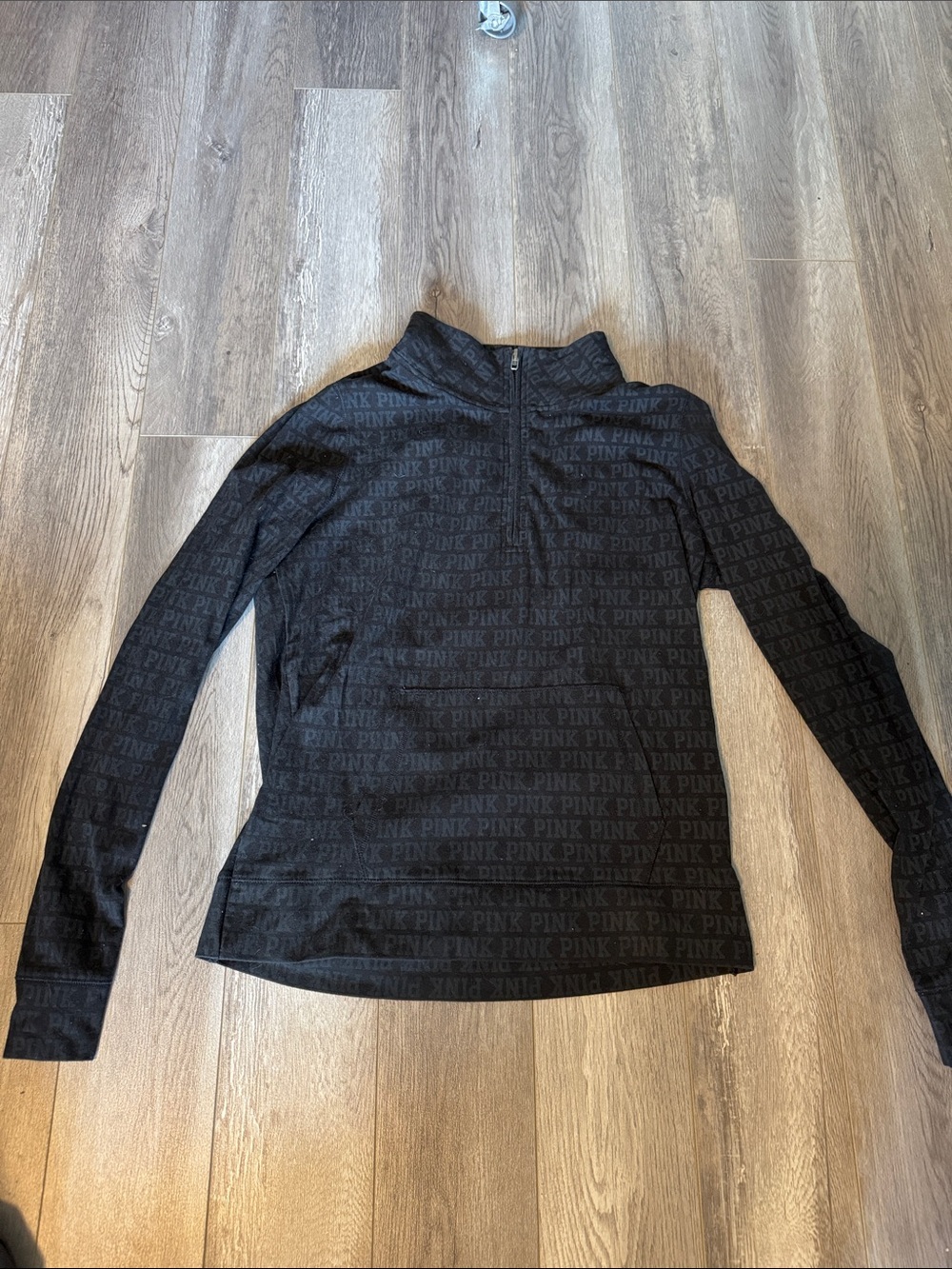 PINK Black Logo Quarter-Zip Pullover- Size M